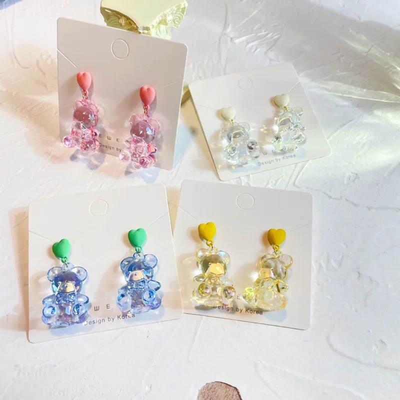 

Cute Transparent Bear Animal Ear Studs Female Candy Multicolor Minority Resin Three-Dimensional Jewelry Fashion Earrings