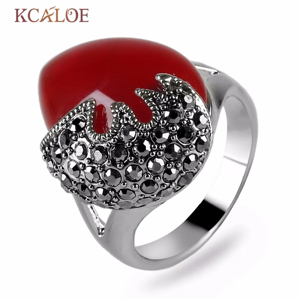 KCALOE обручальные кольца для женщин ретро-Кольцо из драгоценных камней оникс