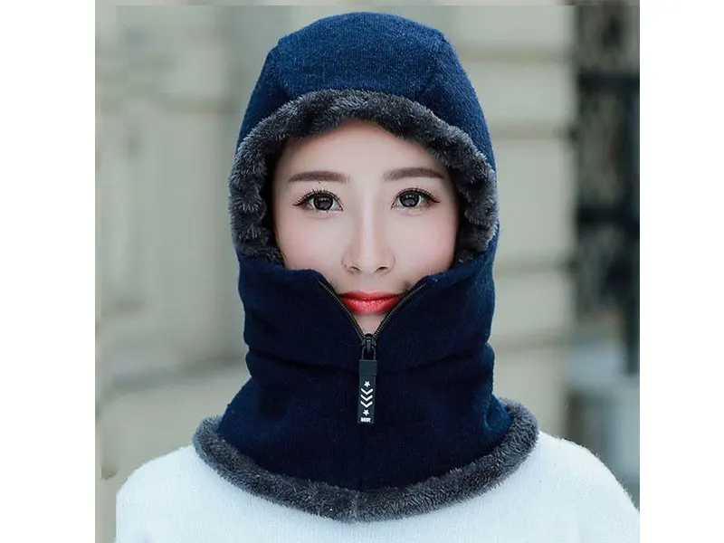 Skullies Beanies женская вязаная шапка шарф женские зимние шапки для женщин капот однотонная Балаклава маска Feminino Beanie Hat cap