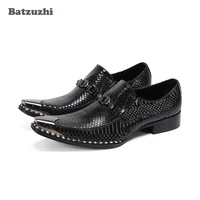 batzuzhi luxury leather mens shoes black genuine leather dress shoes metal toe business formal leather shoes men erkek ayakkab