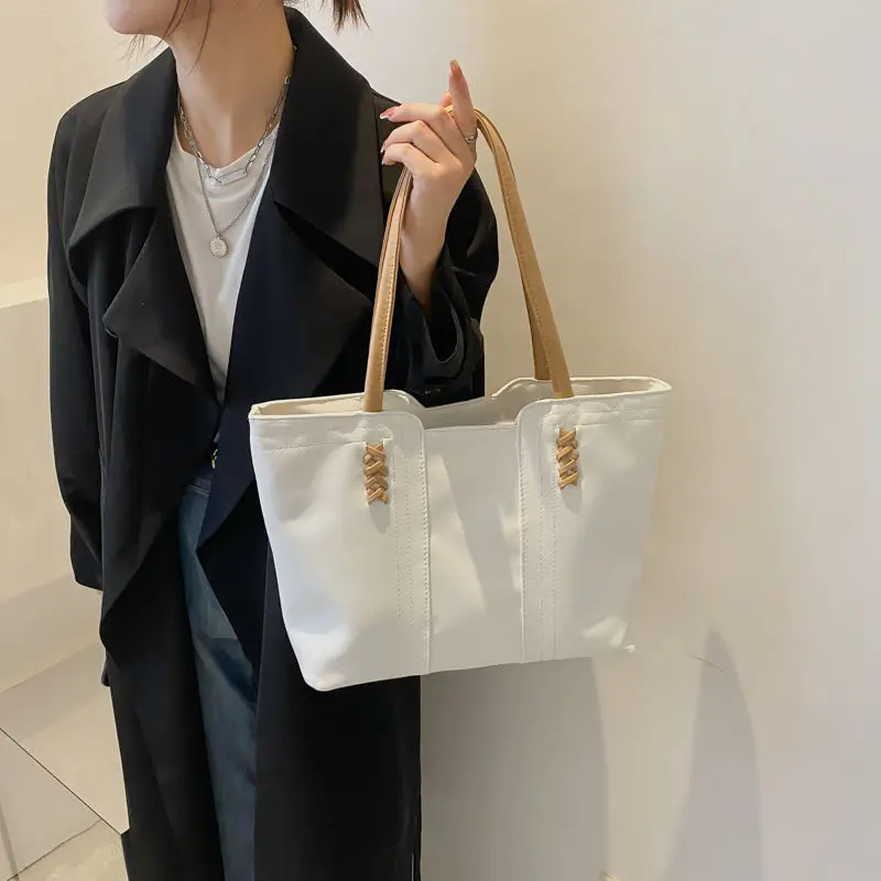 leather shoulder bags for women office handbags large black white tote bag with zipper 2022 new womens shoulder strap handbag free global shipping