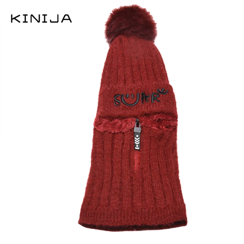 Зимняя теплая вязаная шапка из кроличьего меха плюс плюшевый теплый чехол