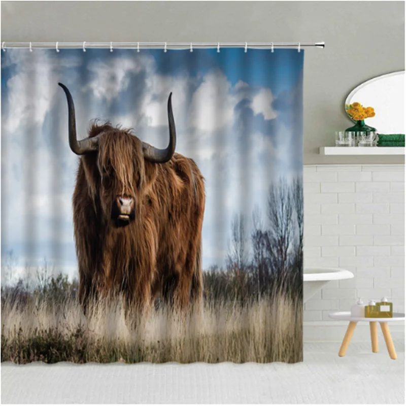 

Cows Living In The Jungle Shower Curtains Waterproof Polyester Fabric Bathroom Curtains For Home Decor