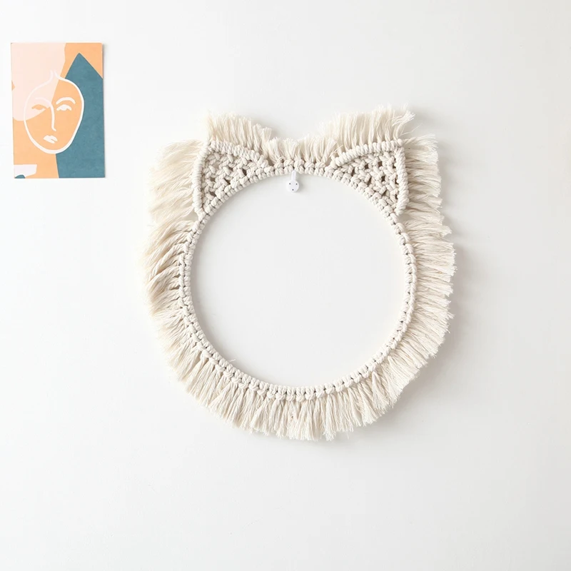 

Cat Shape Mirror Frame Tapestry Handmade Woven Wall Hanging Decorative Mirror Bohemia Creative Home Art Wall Decorations