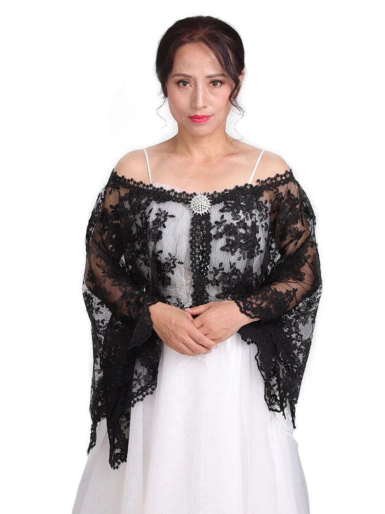 Винтажное свадебное болеро черный с открытыми плечами сексуальный плащ вечернее