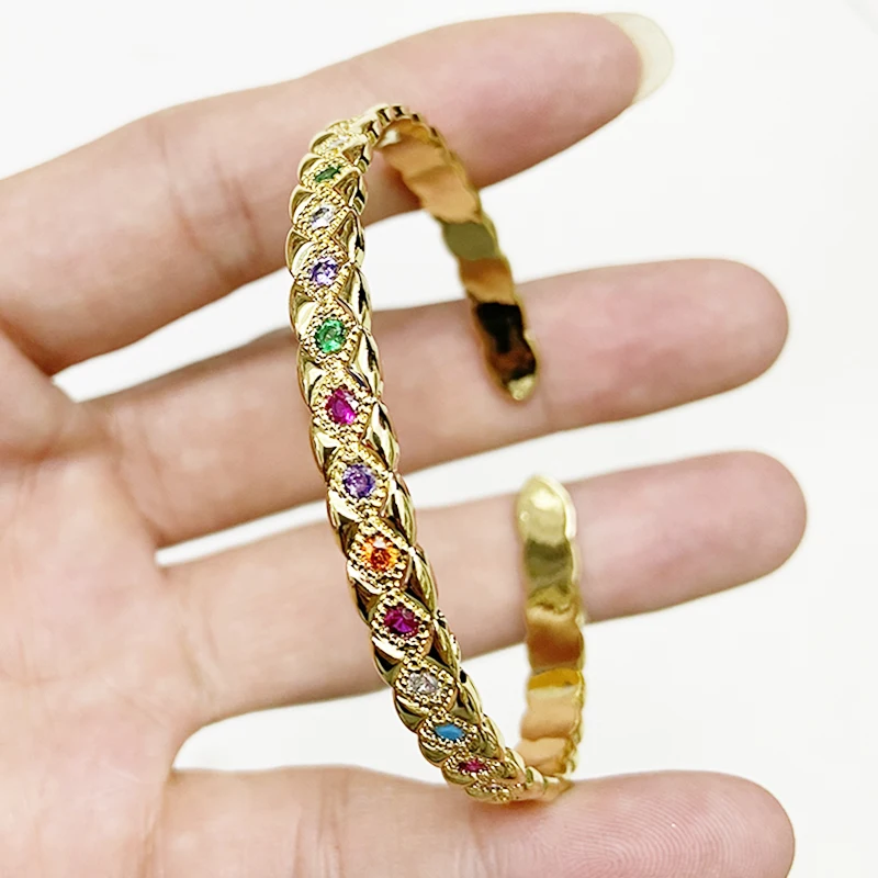 

5 Pcs Openable Jewelry bangle Pave Zircon Crystal Bangle Gold Plated women jewelry Bangle 8645
