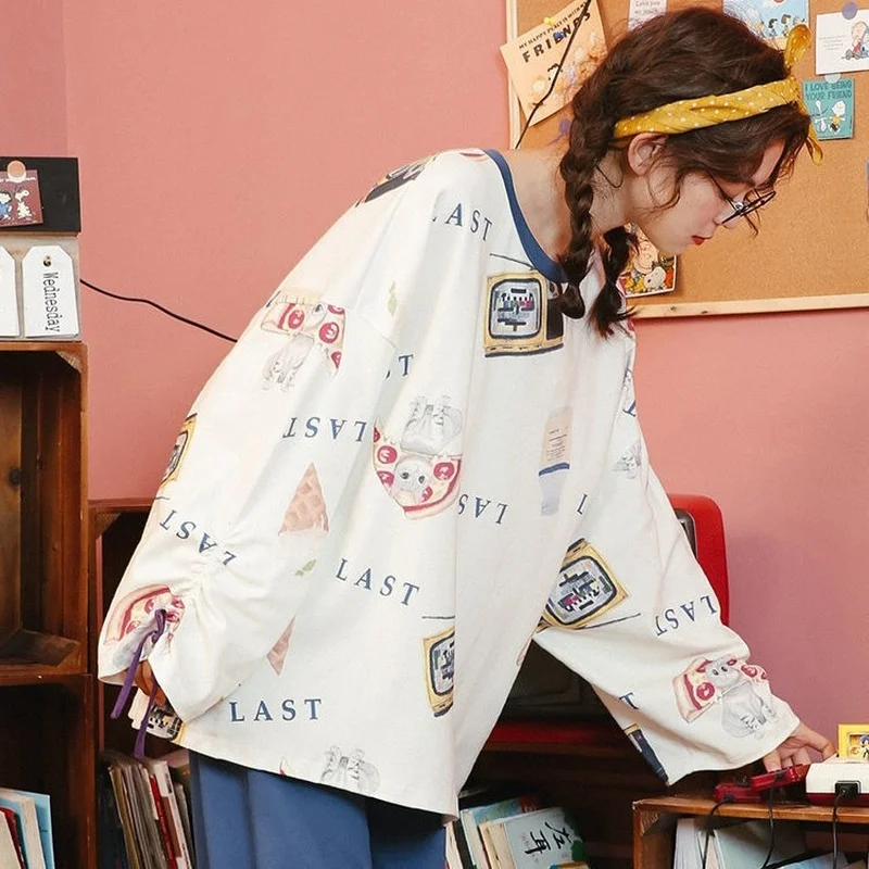 Women's Pajamas Set Spring Loose Cute Ins Tide Long-sleeved Large Size Can Be Worn Outside Home Service Suit Pijama Women Cotton