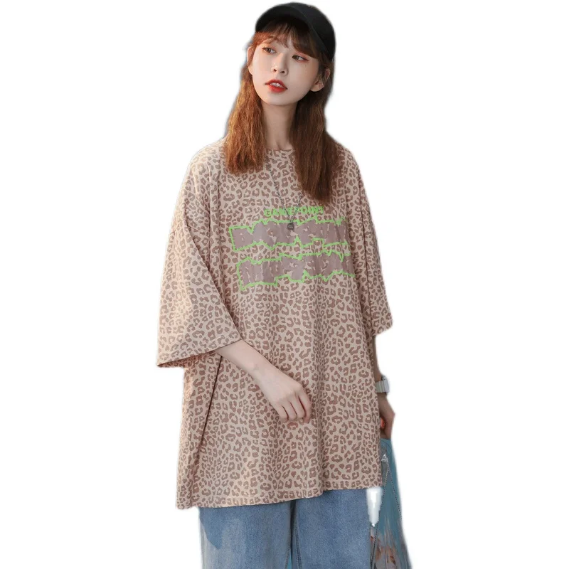 

2021 Summer Casual T Shirts Women Loose Oversized T-shirt Woman Leopard Print Tee Shirt