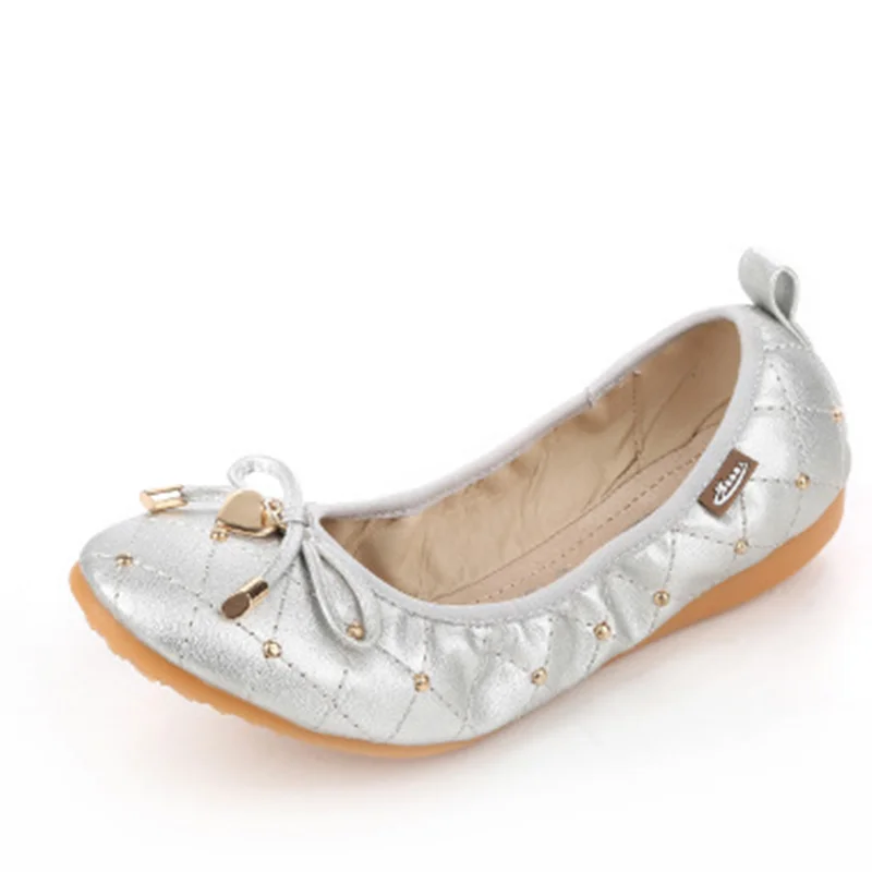 Туфли женские на низком каблуке Балетки с круглым носком бантом дышащие мягкая