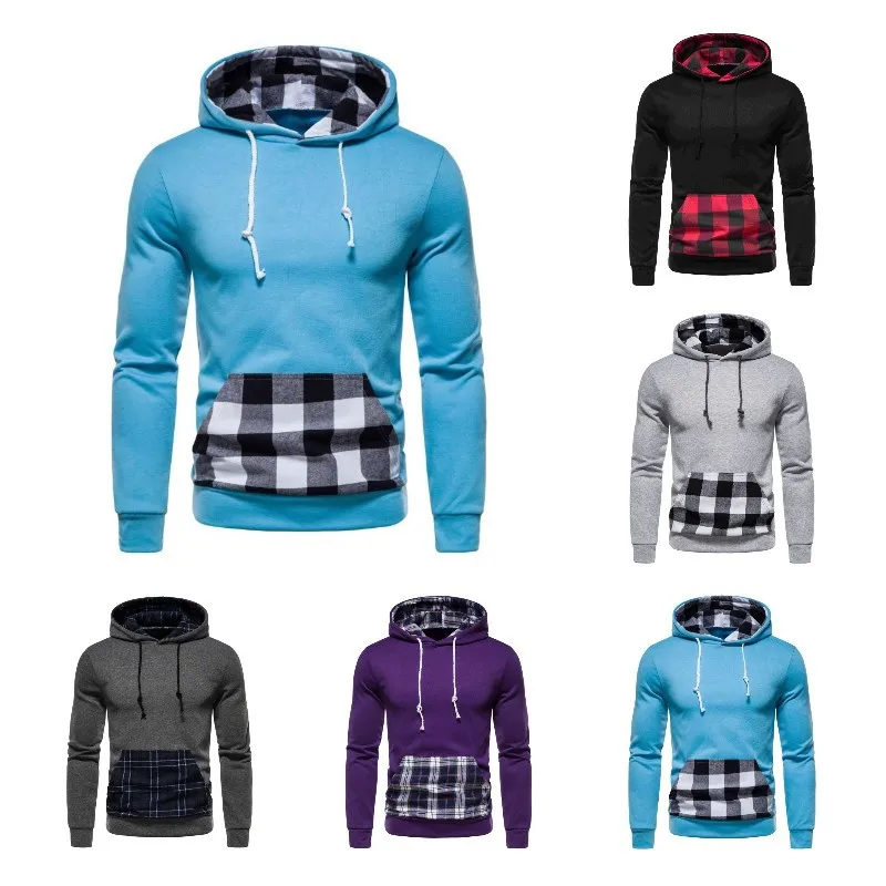 

QIWN 2021 Winter New Men's Hoodie Casual Sweater Fashion Plaid Pocket Multicolor Sweater Men Streetwear Men Hoodies Men