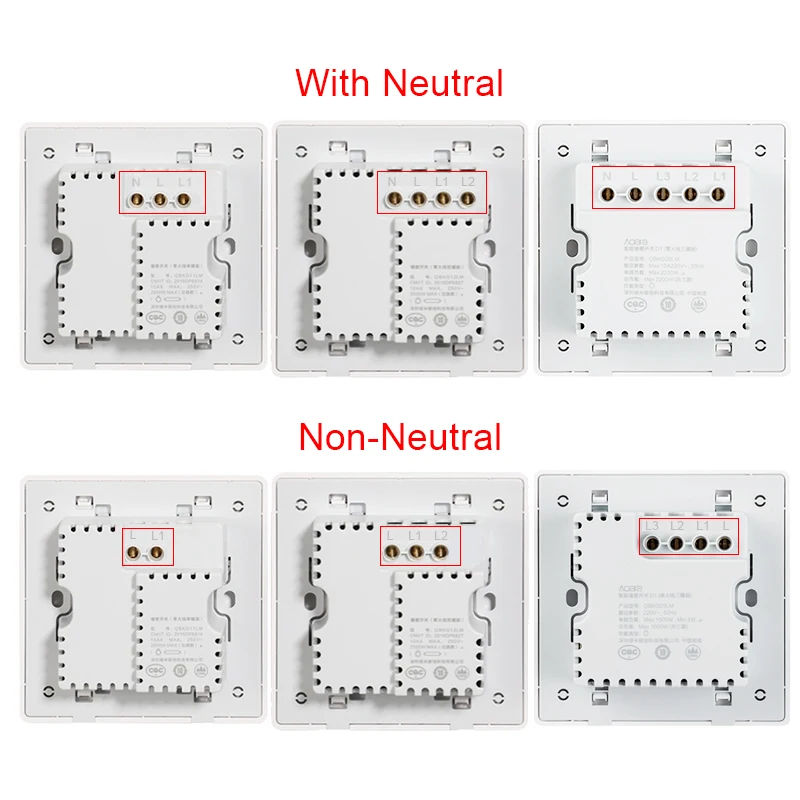 Aqara – interrupteur mural D1 intelligent, ZigBee, 3 clé, sans fil de feu, avec/sans télécommande neutre, pour Mi Homekit
