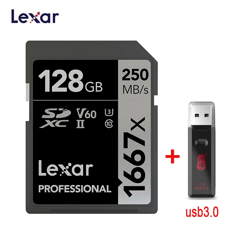 Lexar SD карты 1667X 250 МБ/с. 64 Гб 128 256 SDXC UHS-II U3 флэш-карта памяти для 3D 4K цифровой Камера