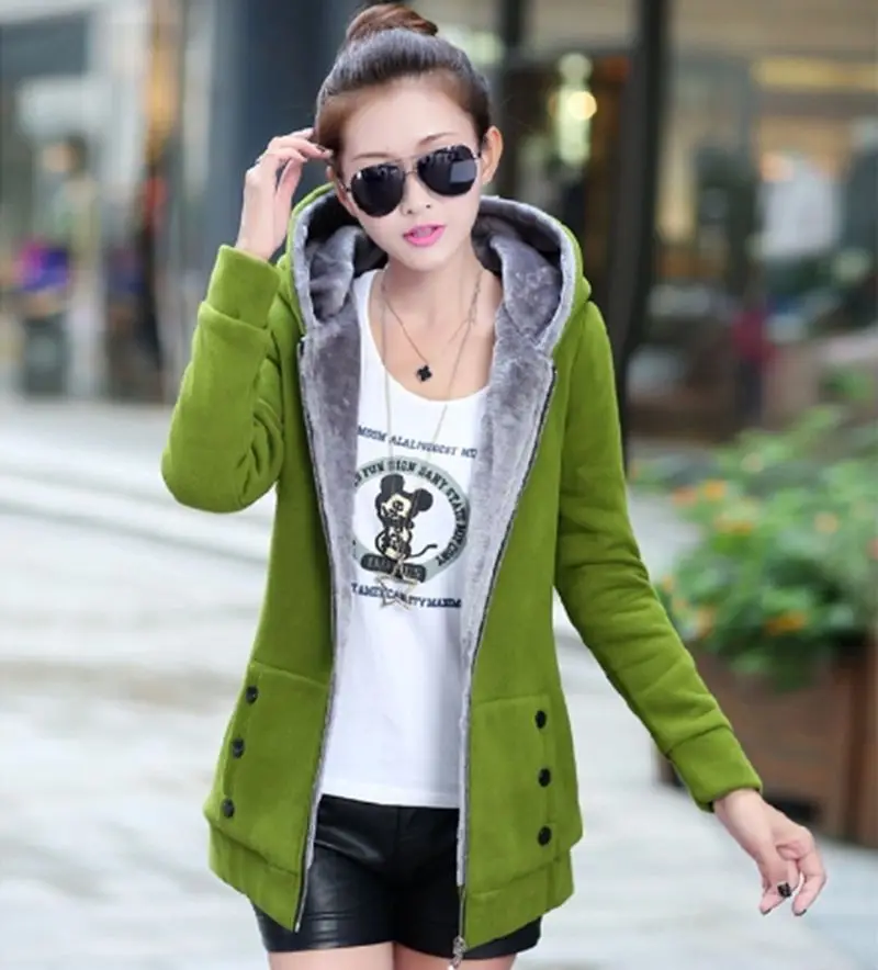 2021 Winter Ladies Thickened Zipper Hooded Knit Coat Solid Color Large Size Casual Fashion Long-sleeved Wilds | Женская одежда