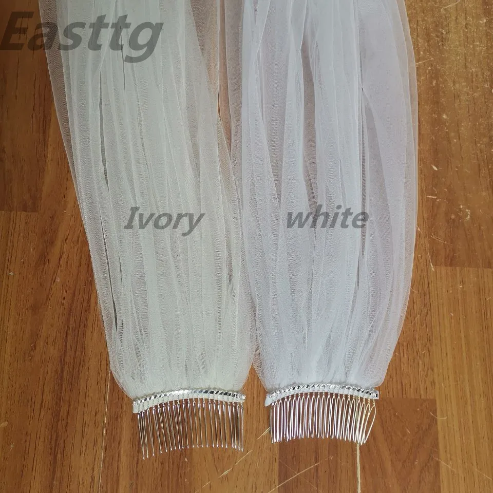 White Ivory 4 Meters Long Full Edge Lace Wedding Veil One Layer Tulle Bridal Veil with Comb Wedding Accessories Veu Velo Noiva