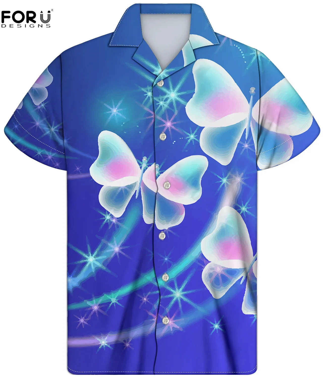 

FORUDESIGNS Men's Casual Short Sleeve Blusas 3D Buttflies Printings Male Hawaiian Fashion Tropical Shirts Boys Summer Blusas