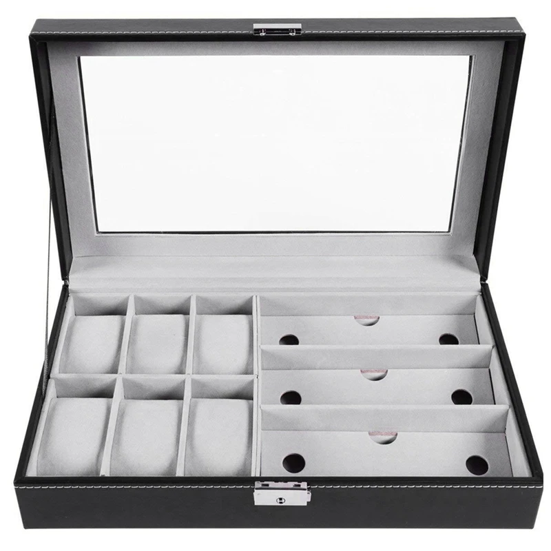 

Watch Case for Men, 6 Slots Watch Box and 3 Pieces Eyeglasses for Men