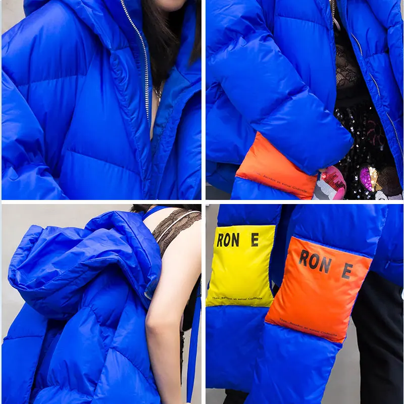Oversize Down Jacket women Streetwear Warm Parka thick winter Coat Women Hooded Cotton Jackets Retro Coat With a scarf 234