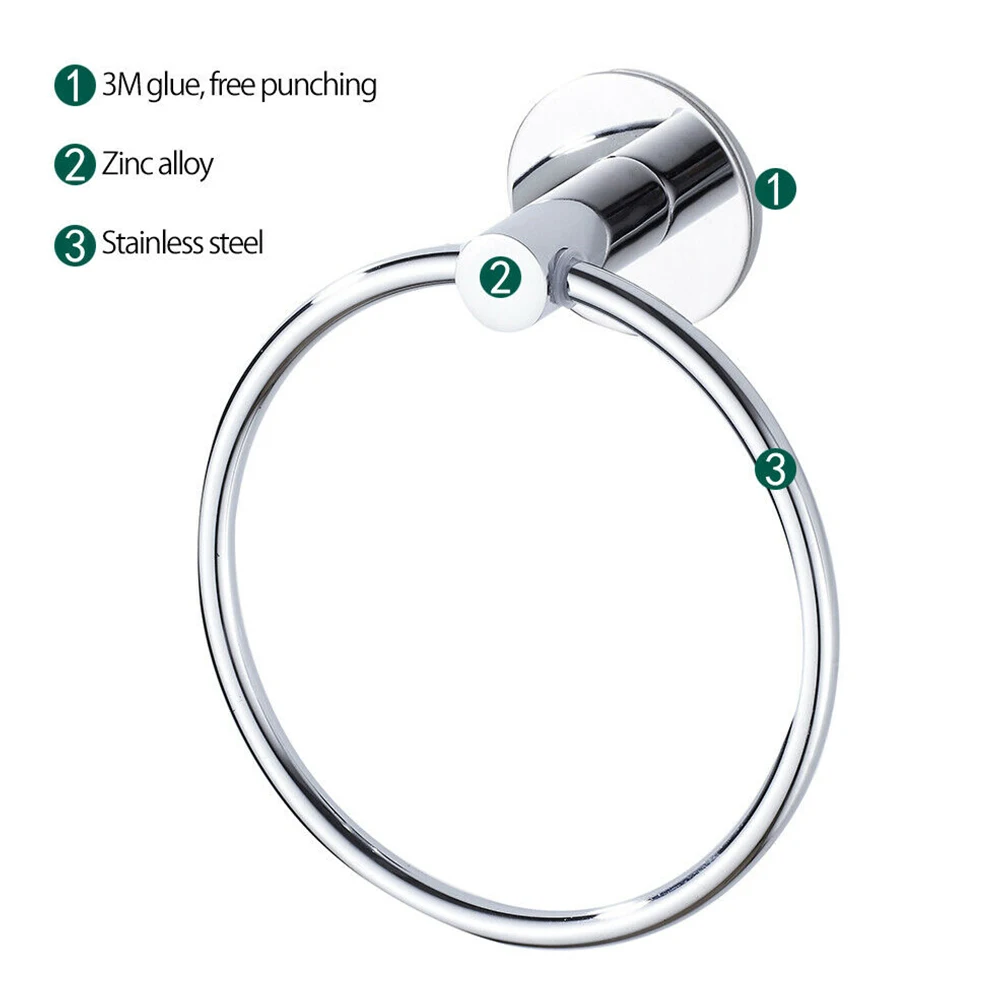 

Self Adhesive Bathroom Towel Ring Stainless Steel Clothes No Drill Wall Mount Hand Towel Holder Rack for Kitchen Hotel