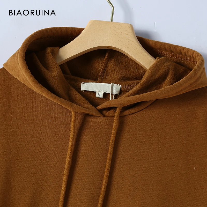 BIAORUINA Женская однотонная Базовая толстовка с капюшоном на шнурке женские