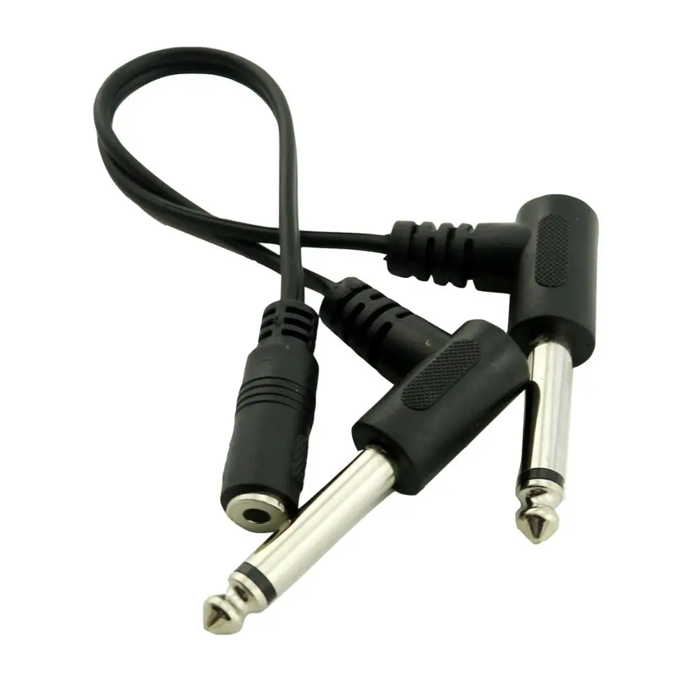 1pc 3.5mm 1/8" Stereo Female to Dual 6.35mm 1/4" TRS Mono Male Right Angled Plug Y Splitter Connector Cable 20cm | Электроника