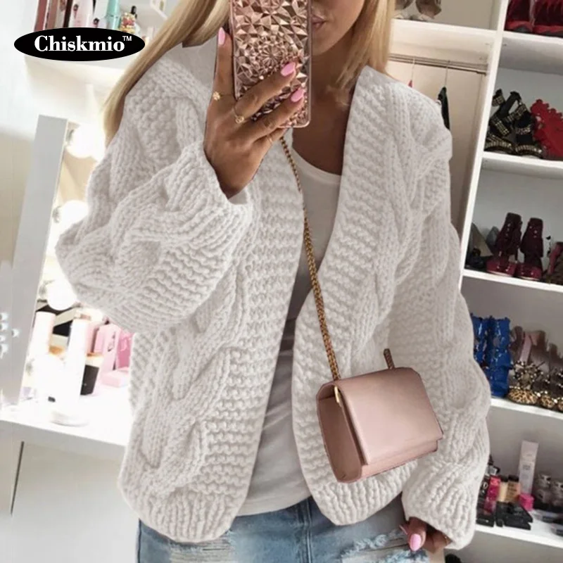 Женский плотный вязаный свитер Chiskmio Свободный кардиган с длинными рукавами
