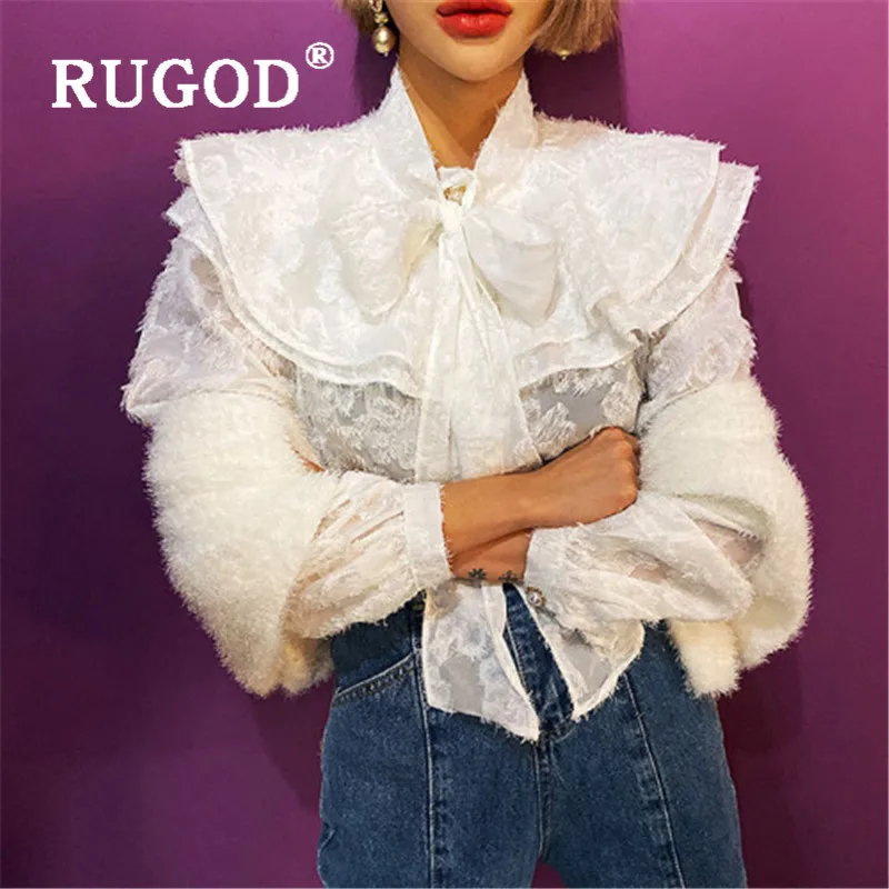 Женская блузка с бантом RUGOD Элегантная длинным рукавом Повседневная рубашка в