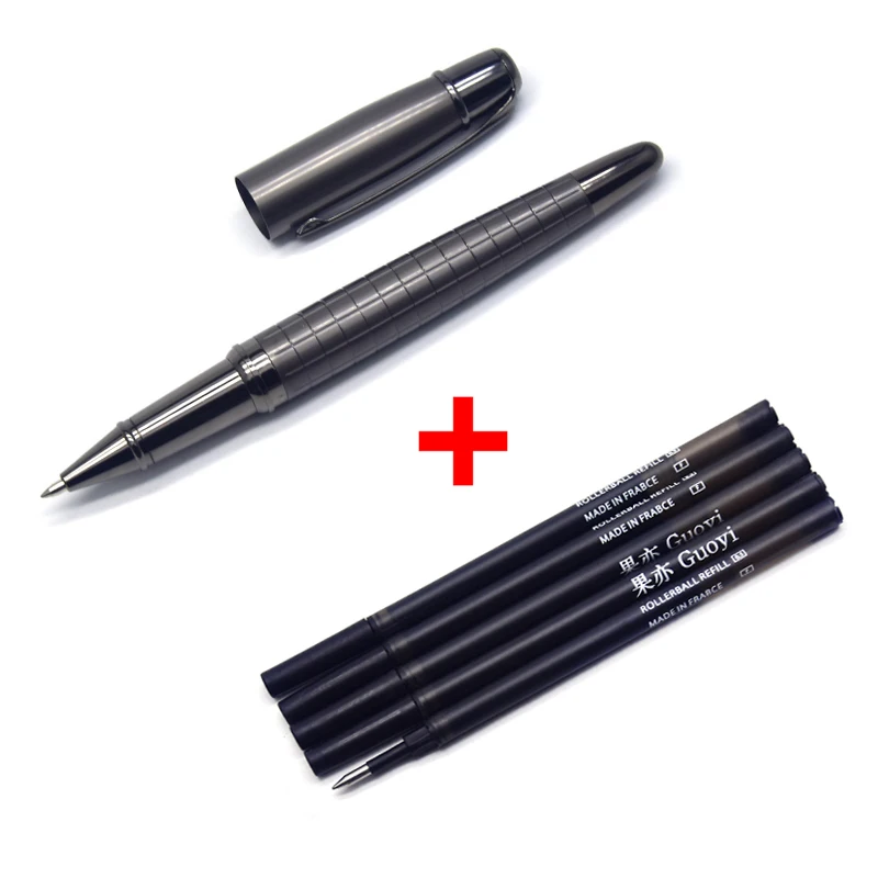Pen with 5 Black ink Guoyi A109 Новая Металлическая вращающаяся гелевая ручка канцелярские принадлежности для офиса и обучения школьные канцелярские принадлежности Подарочная роскошная ручка для отеля бизнес - Цвет: Pen with 5 Black ink