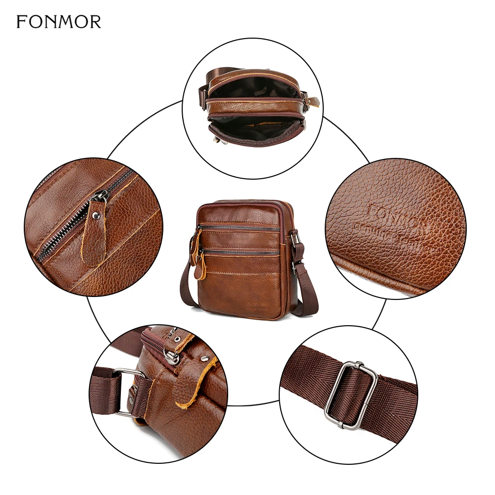 Мужские сумки через плечо Fonmor из натуральной кожи многослойные мессенджеры на