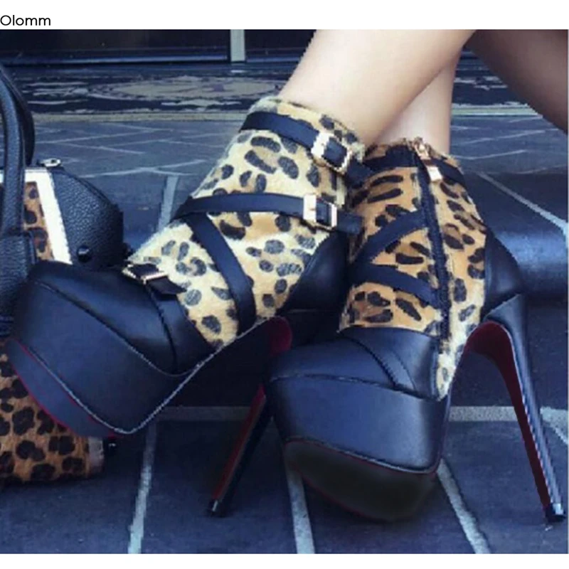 

Olomm New Women Platform Ankle Boots Sexy Stiletto High Heels Boots Round Toe Gorgeous Black Party Shoes Women Plus US Size 5-15