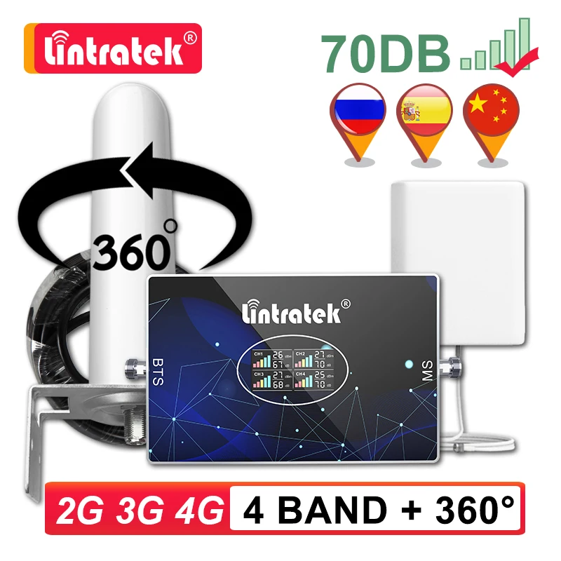 Lintratek-amplificador de señal de cuatro bandas  repetidor celular GSM  2G  3G  4G  LTE  B20  800