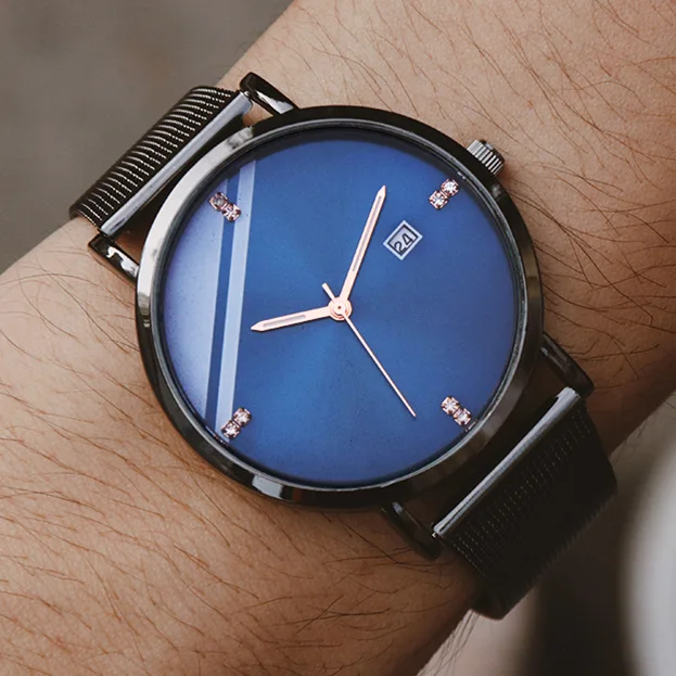 

SOXY Brand Luxury Men's Watch Quartz with Rhinestone Date Simple Dial Stainless Steel Strap Male Clock Erkek Kol Saati