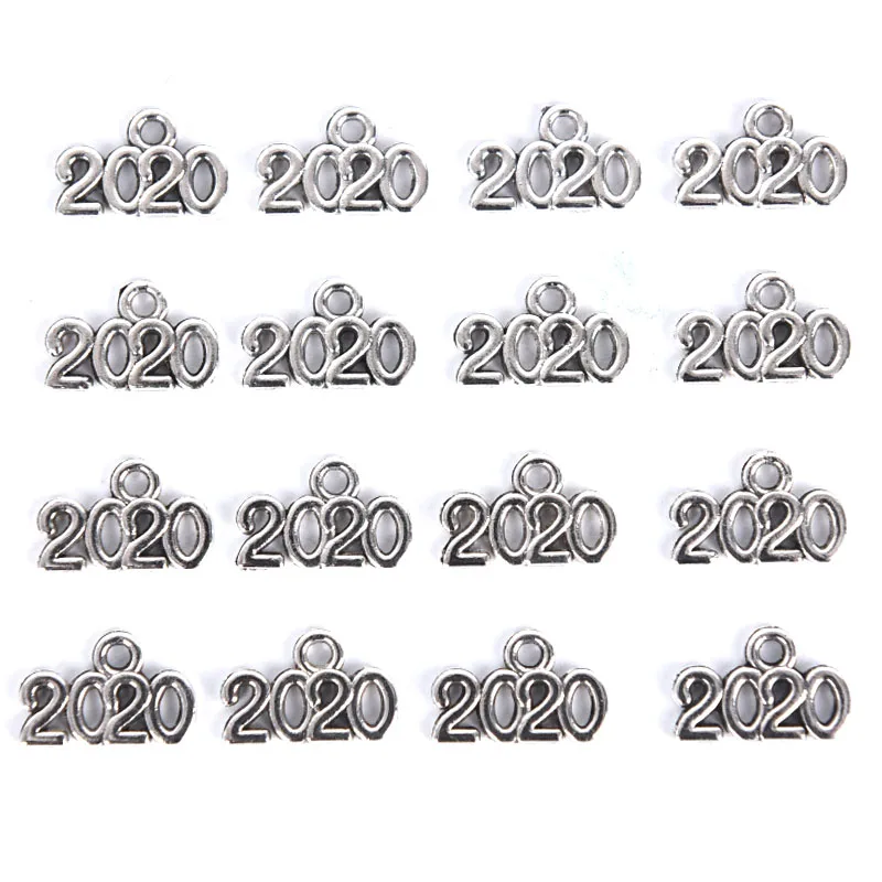 Новинка 100 шт./лот подвески из сплава с буквами 2020 серебряные и золотые Плавающие