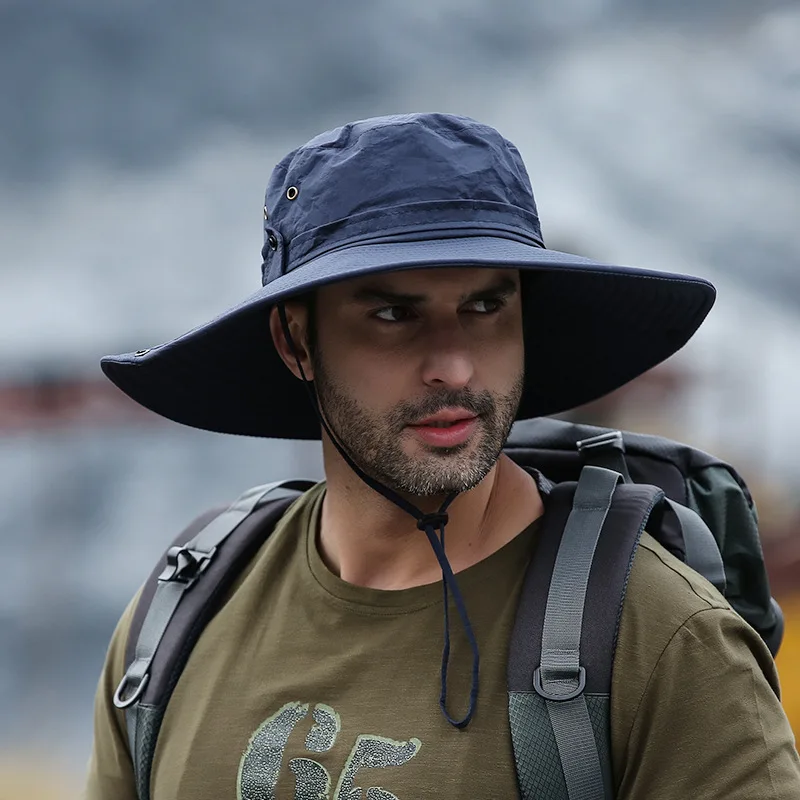 

Waterproof Bucket Hat For Male Summer Anti UV Sun Hats Outdoor Men Hiking Fishing Caps Long Wide Brim Panama Beach Hat