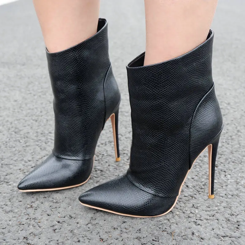 

2022 New Brand Women Boots Fashion Super High Heels Ankle Boots Faux Leather Spring Autumn Pointed Toe Boots Winter Calf Boots