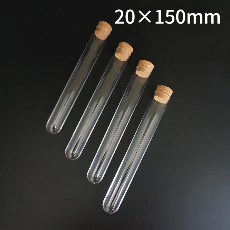 

20pcs/lot 20x150mm Plastic Test Tubes With Cork Stopper For Kind Laboratory Experiments And Tests