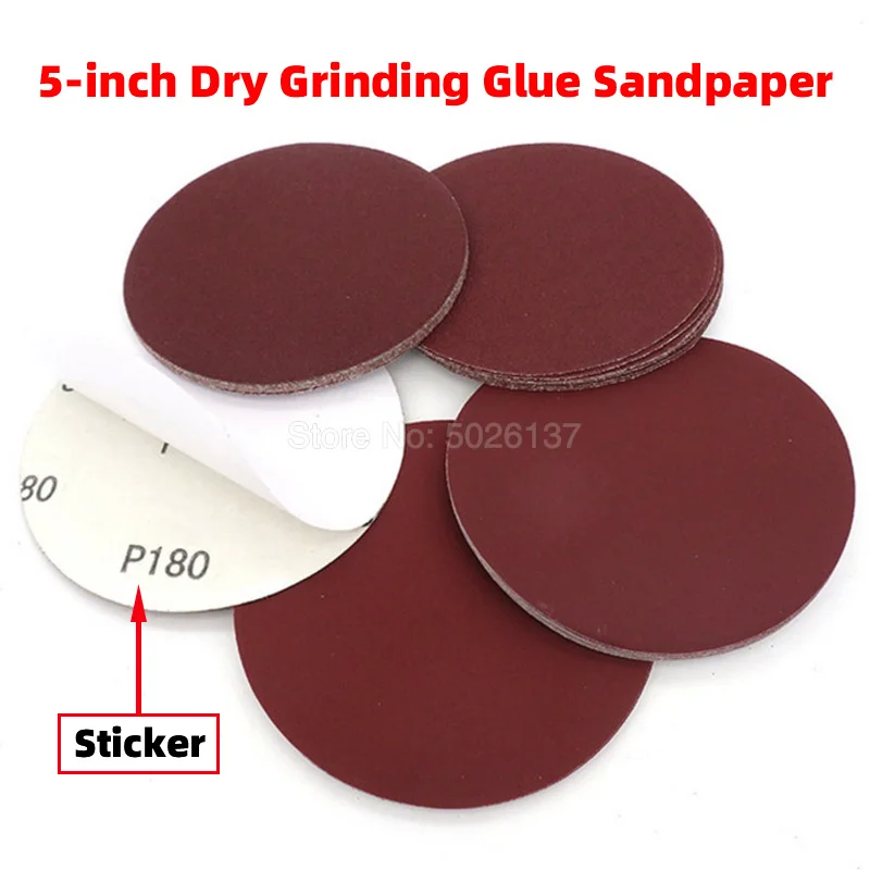 1Pcs 5-inch Red Back Glue Sticker Sand Adhesive 125MM Sandpaper Sanding Disc Dry Loop Abrasive Silicon Carbide Flocking Discs