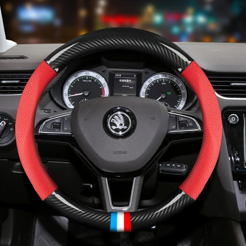 color 3 Чехол на руль из натуральной кожи для skoda superb 2 3 octavia 2 a5 fabia 1 karoq rapid, Yeti Kodiaq - Название цвета: color 3