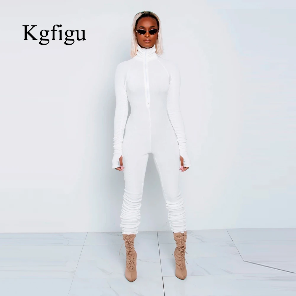 KGFIGU теплый солнечный оранжевый комбинезон для женщин, женские комплекты на молнии спереди с длинным рукавом, повседневные ребристые наряды, высокое качество, хорошо тянутся