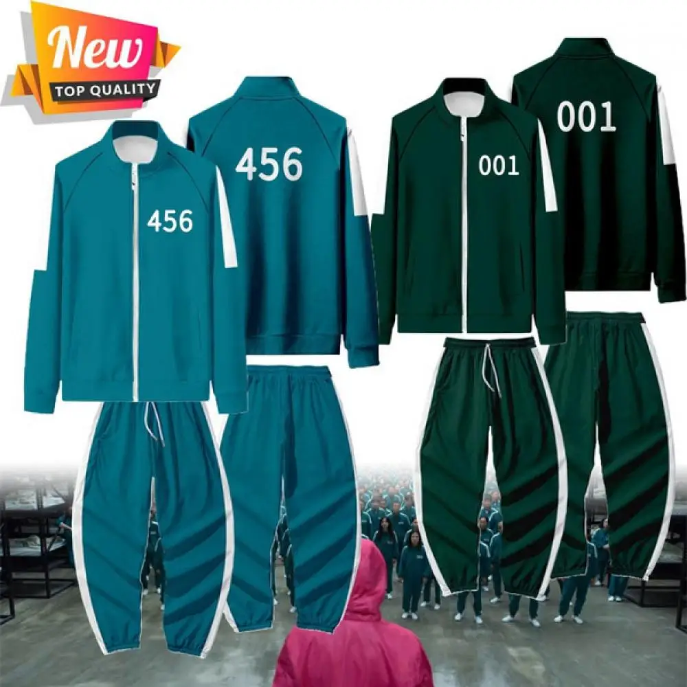 

2021Squid Game Cosplay Costume Korean Li Zhengjae Same Jackets Pants 456 218 Printing Zipper Cardigan Top Couple Sweatshirt Set