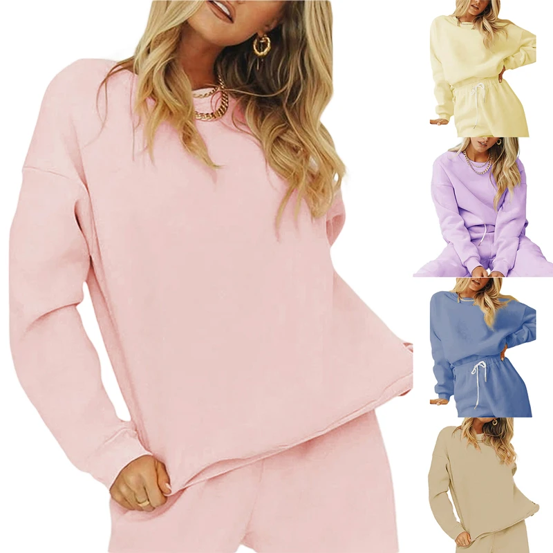 

Kayotuas Women Tops Round Neck Casual Solid Purple Khaki Yellow Blue Pink Loose Ladies Spring Autumn Pullover Streetwear