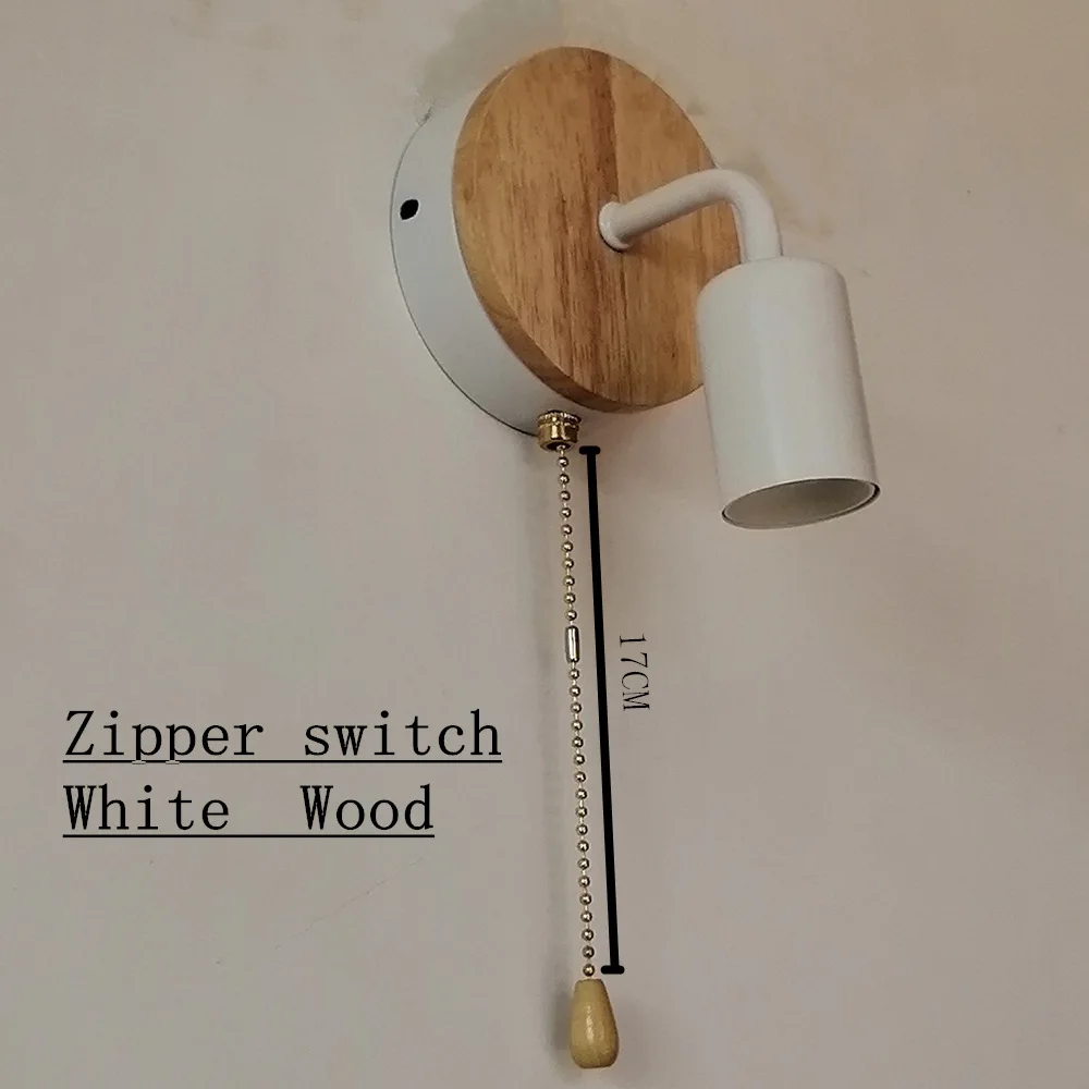 Zipper White wood Скандинавский деревянный настенный светильник, современный скандинавский бра с выключателем для дома, светильник, ретро настенный светильник, Декор, лампа Эдисона, черный, белый, E27 - Цвет абажура: Zipper White wood