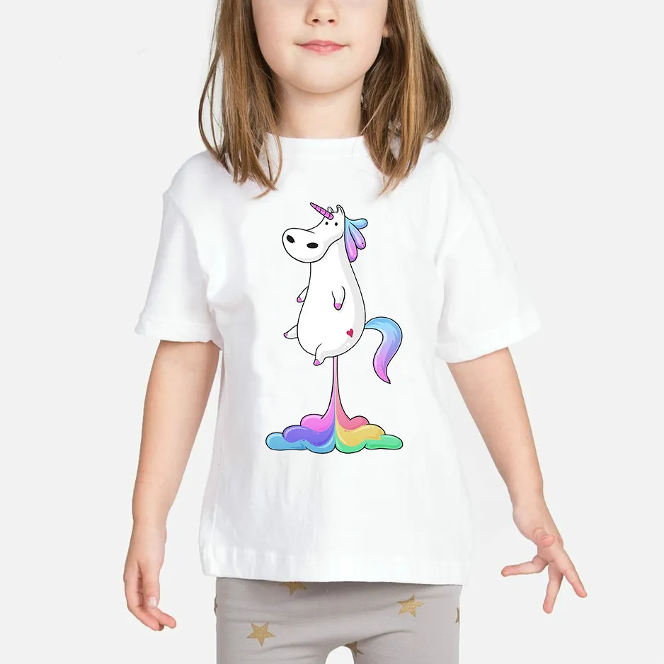 Футболка для маленьких девочек с единорогом Новинка лета 2019 рубашки одежда