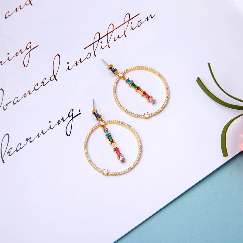 BALANBIU роскошные разноцветные ed Блестящий Цирконий Круглый Круг Висячие серьги