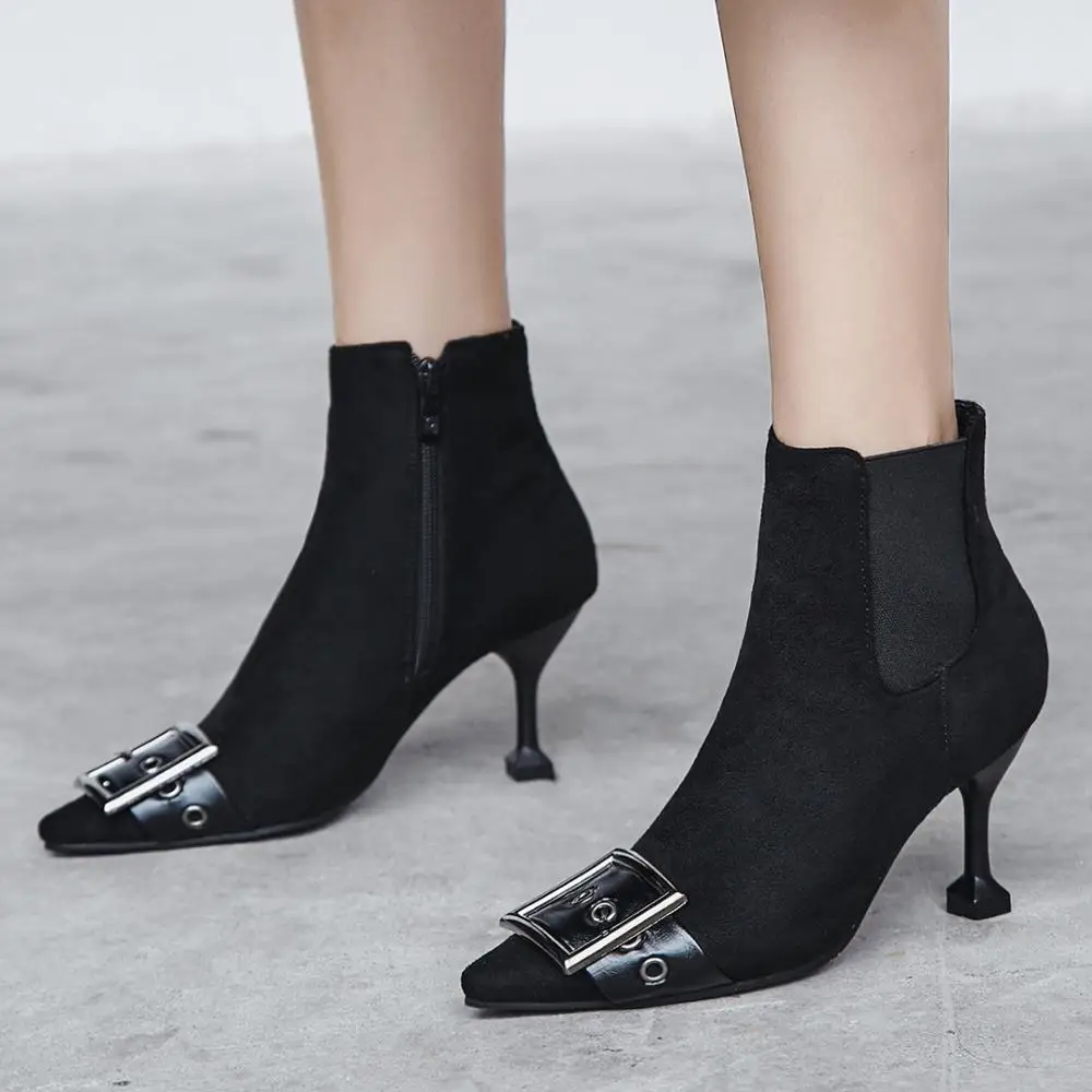 Кожаный ремень Ботильоны на ремешках с пряжкой женские сапоги высоком каблуке