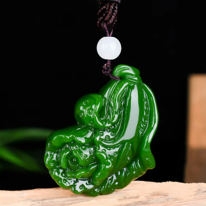 Китайский натуральный зеленый нефрит капуста кулон ожерелье ручной резной Шарм