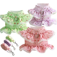 floral pet dog harness and leash set lace safety small harness for dogs cat girl princess pet collar dog harness vest adjustable