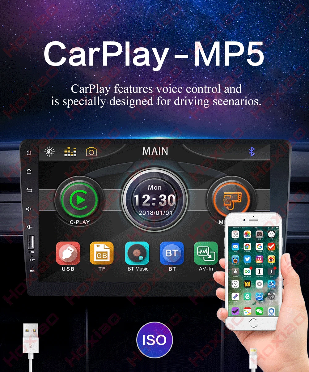1 DIN встроенный MP3 Carplay Android Авто 2 din Автомобильный Радио плеер с Сенсорное Зеркало Ссылка MP5 Bluetooth " HD Автомобильный аудио 2DIN