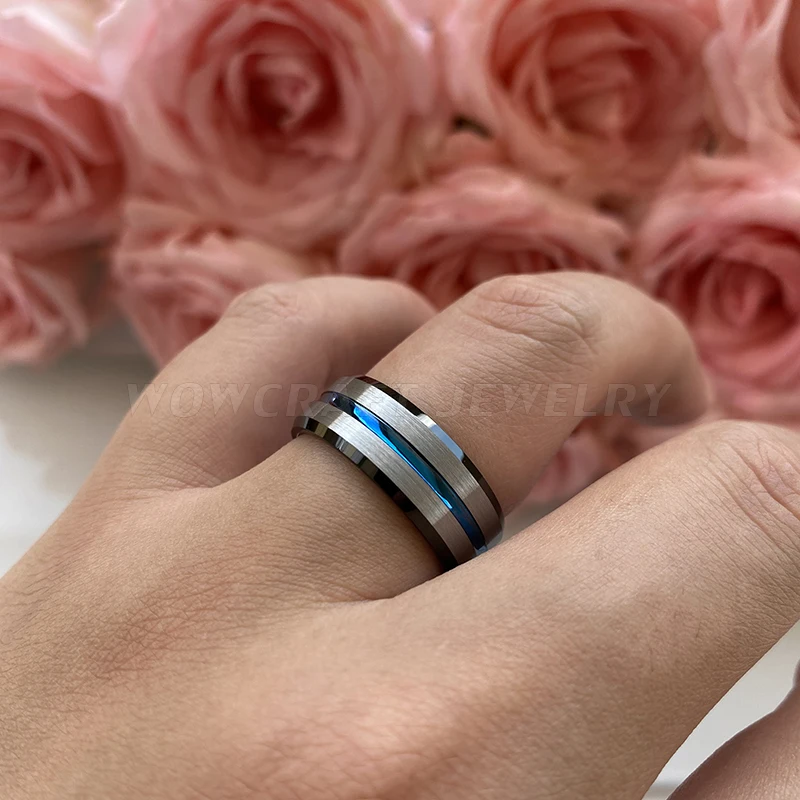 8 мм черный Вольфрам обручальное кольцо из матовой поверхностью Обручение синий