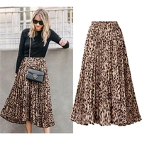summer new women mid length pleated skirt leopard print elastic waist all match chiffon skirt sexy fashion female clothing