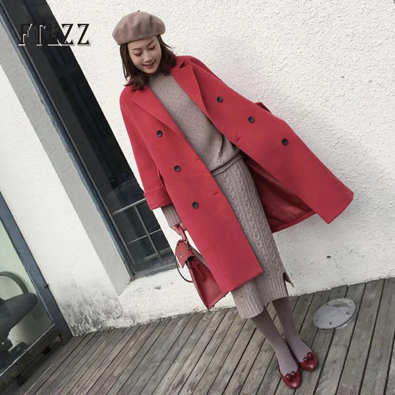 Корейская винтажная шерсть средней длины пальто новое осенне зимнее женское
